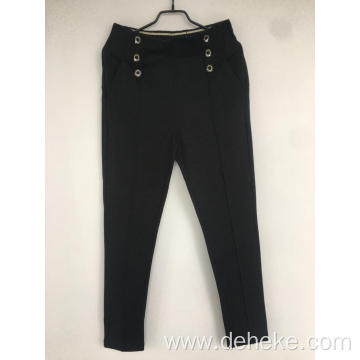 Women's knit button decro trousers